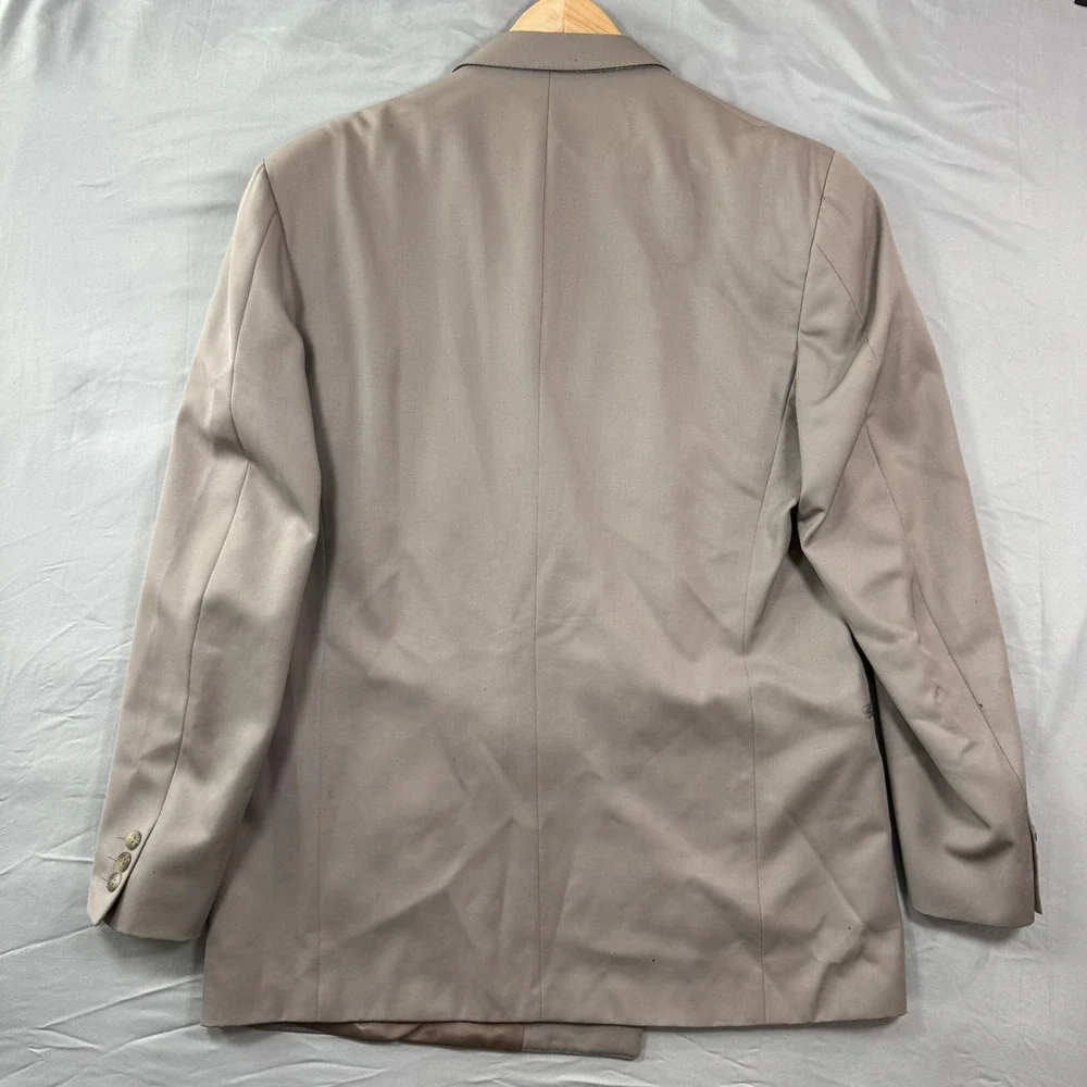 VTG Jaeger Mens Double Breasted Pure New Wool Blazer Taupe Tan Old Money Luxury